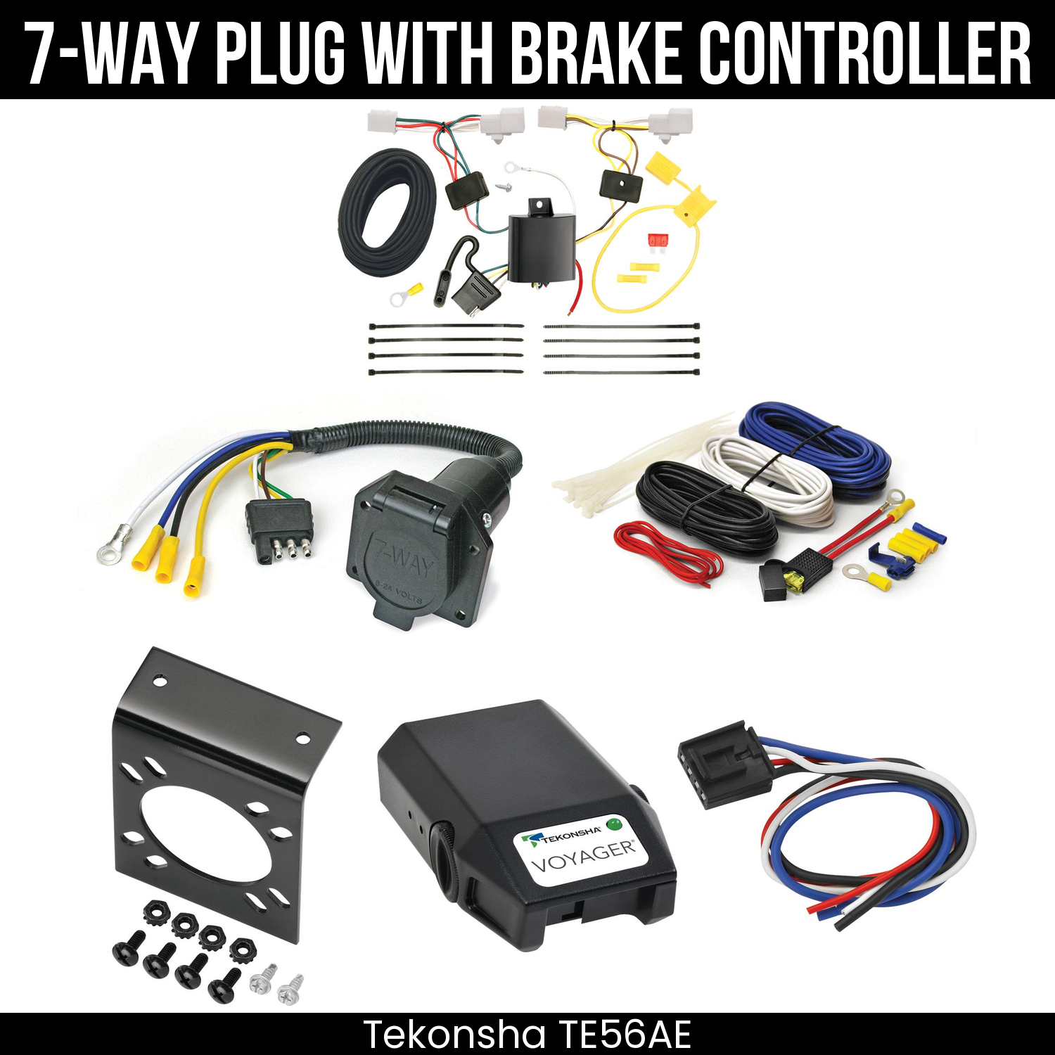 Trailer Wiring 7-Way Economy Plug w/ Bracket , Tekonsha Voyager Brake Control