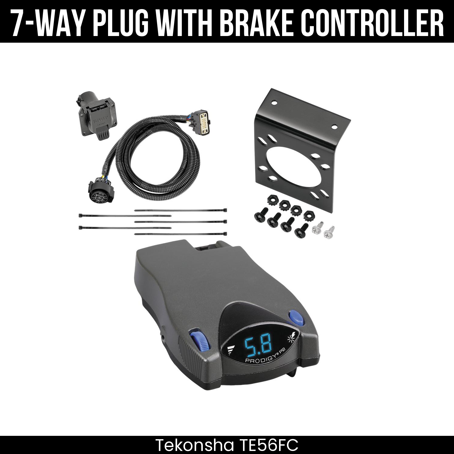 Trailer Wiring 7-Way Plug w/ Bracket , Tekonsha Prodigy P2 Brake Control