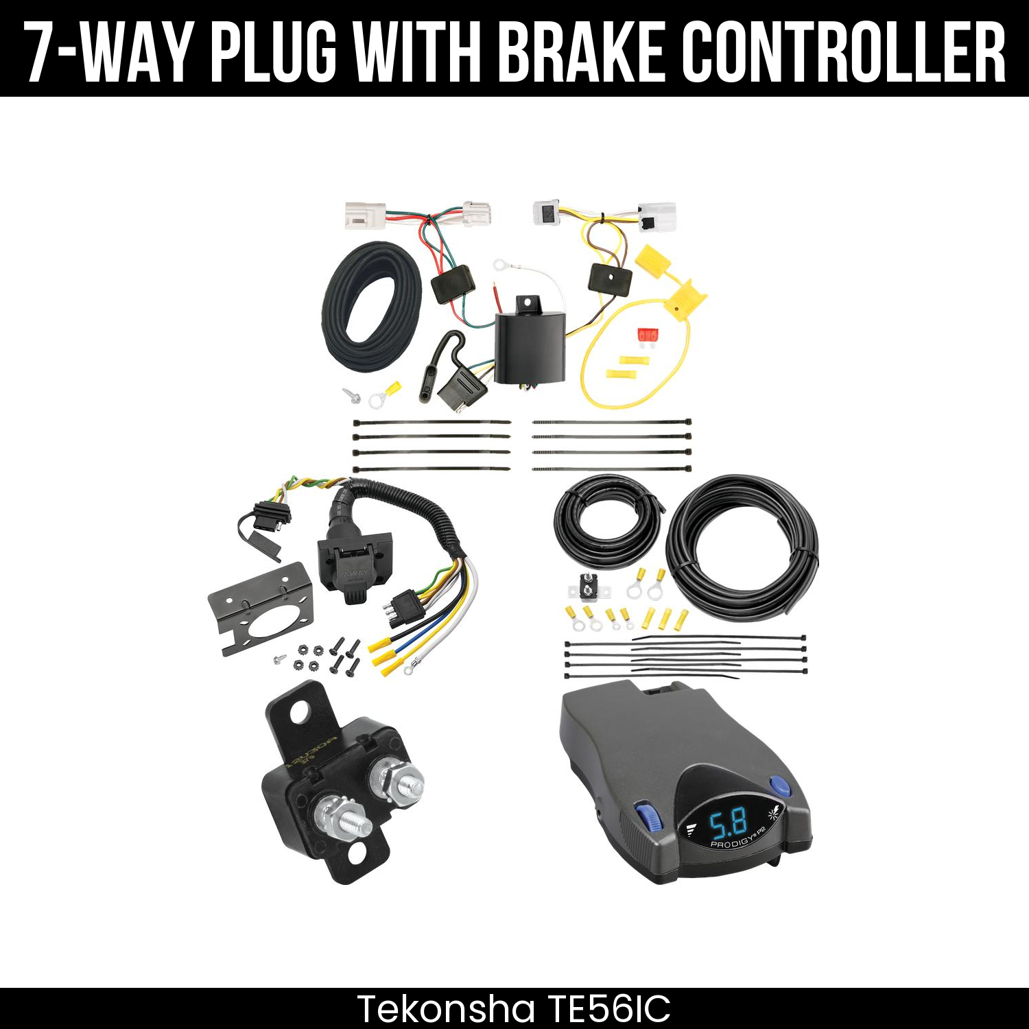 Trailer Wiring 7-Way Plug w/ Bracket , Tekonsha Prodigy P2 Brake Control