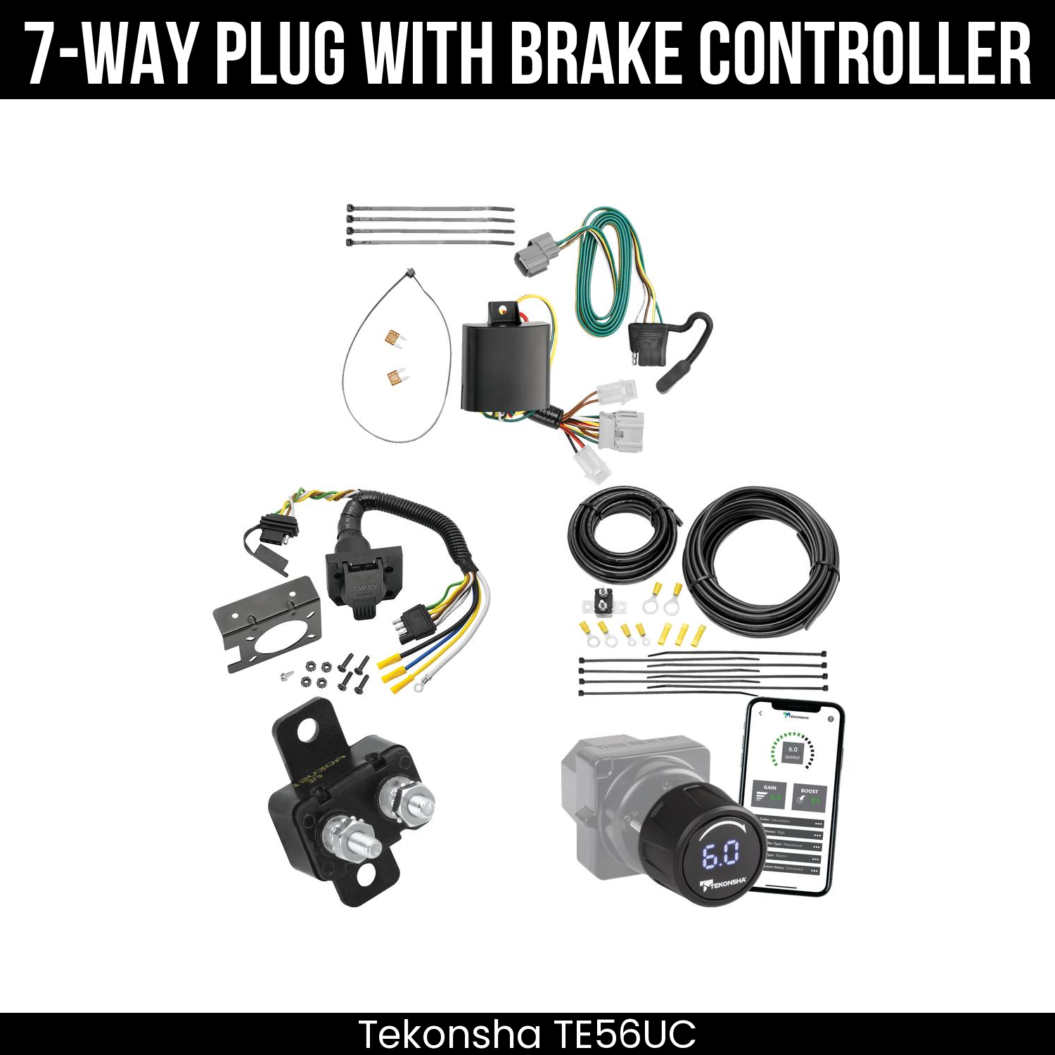 Trailer Wiring 7-Way Plug w/ Bracket , Tekonsha Prodigy iD Smart Brake Control