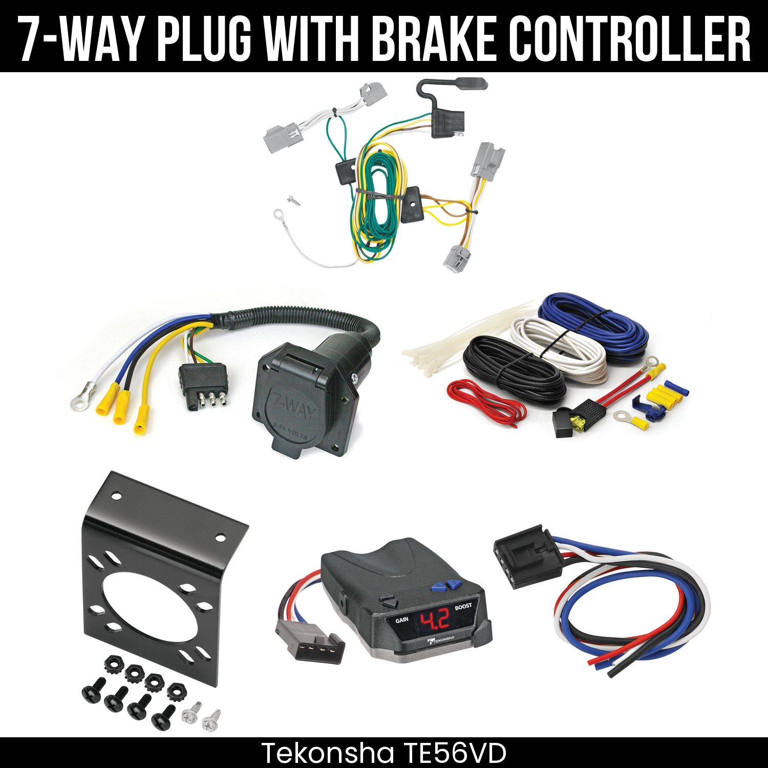 Trailer Wiring 7-Way Economy Plug w/ Bracket , Tekonsha Brake EVN Control