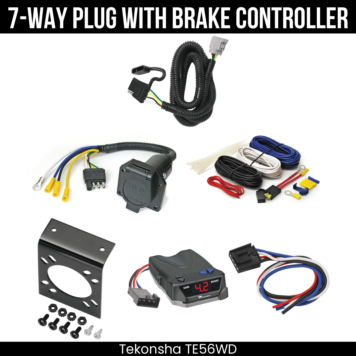 Trailer Wiring 7-Way Economy Plug w/ Bracket , Tekonsha Brake EVN Control