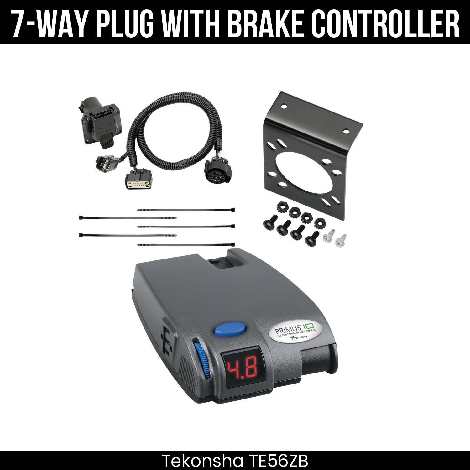 Trailer Wiring 7-Way Plug w/ Bracket , Tekonsha Primus IQ Brake Control