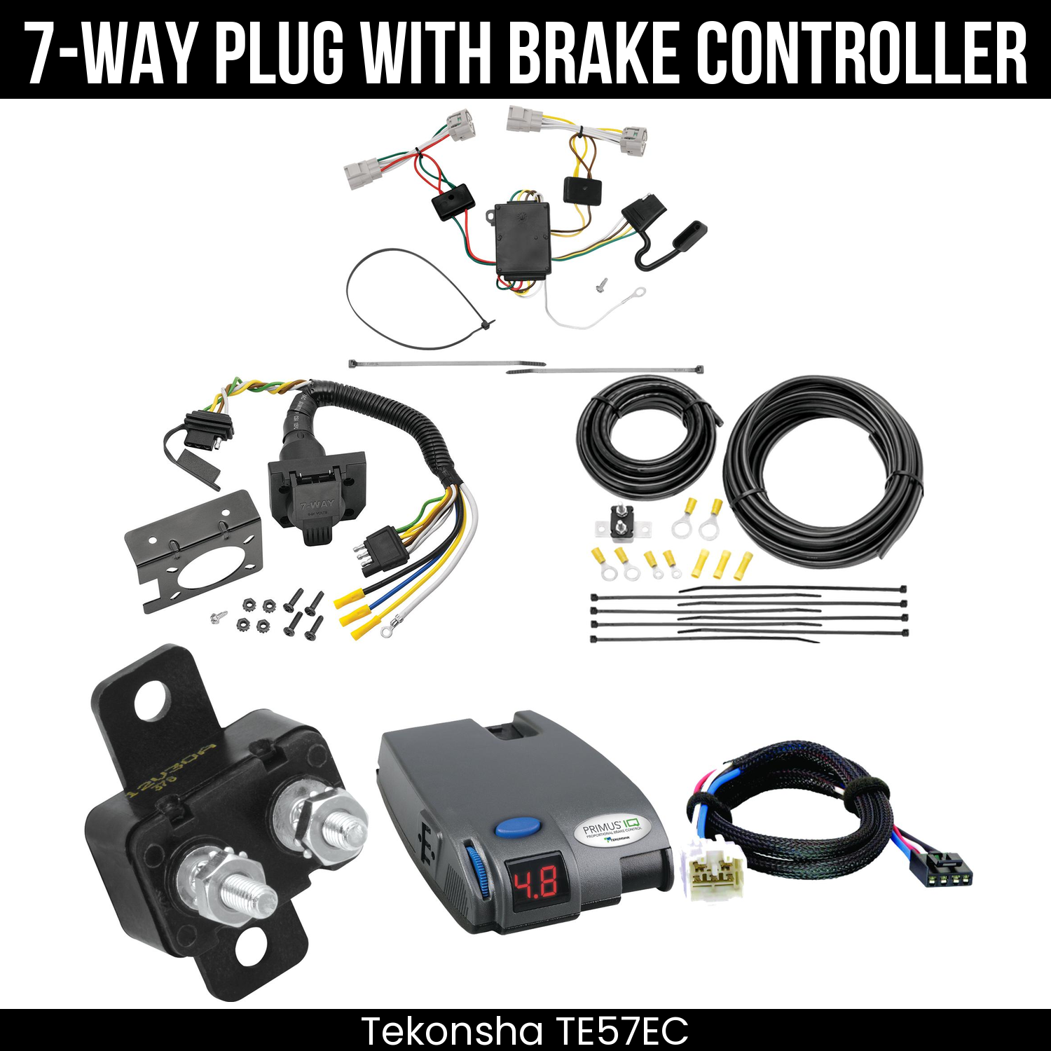Trailer Wiring 7-Way Plug w/ Bracket , Tekonsha Primus IQ Brake Control