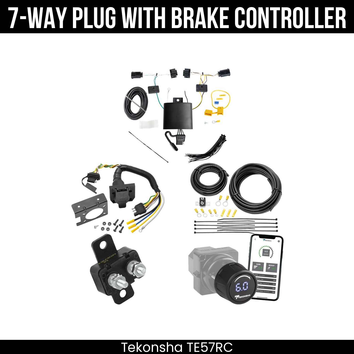 Trailer Wiring 7-Way Plug w/ Bracket , Tekonsha Prodigy iD Smart Brake Control
