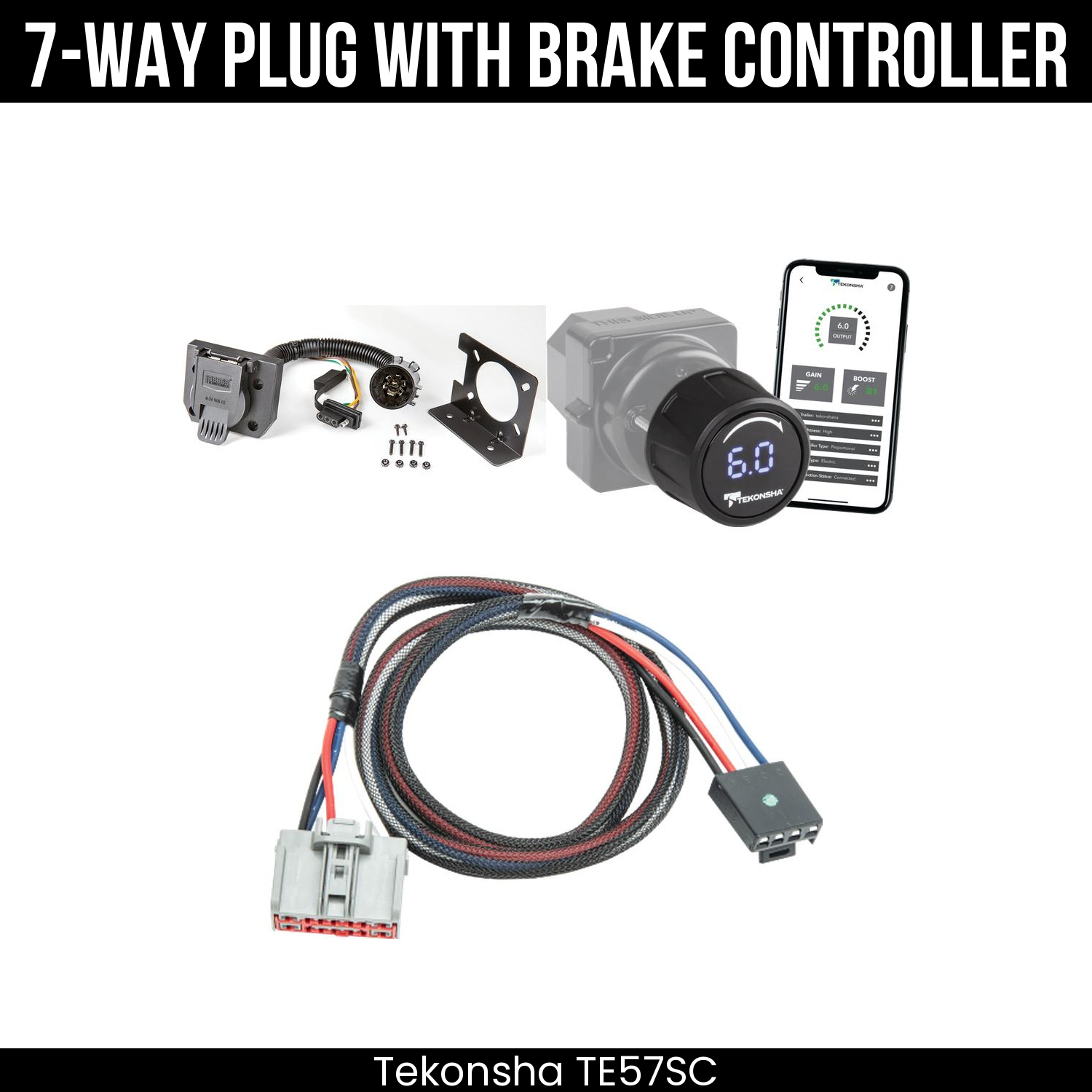 Trailer Wiring 7-Way Plug w/ Bracket , Tekonsha Prodigy iD Smart Brake Control