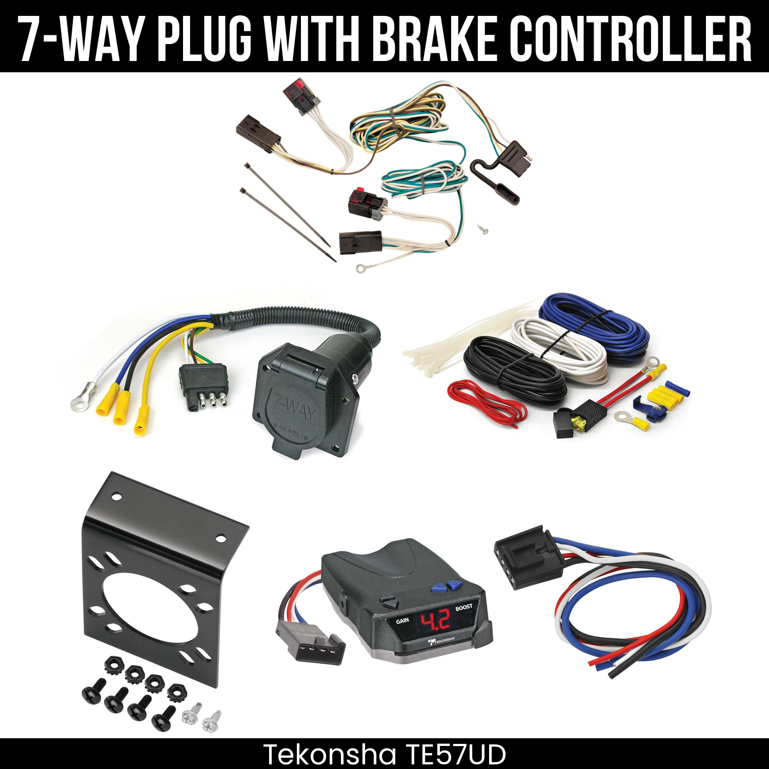 Trailer Wiring 7-Way Economy Plug w/ Bracket , Tekonsha Brake EVN Control