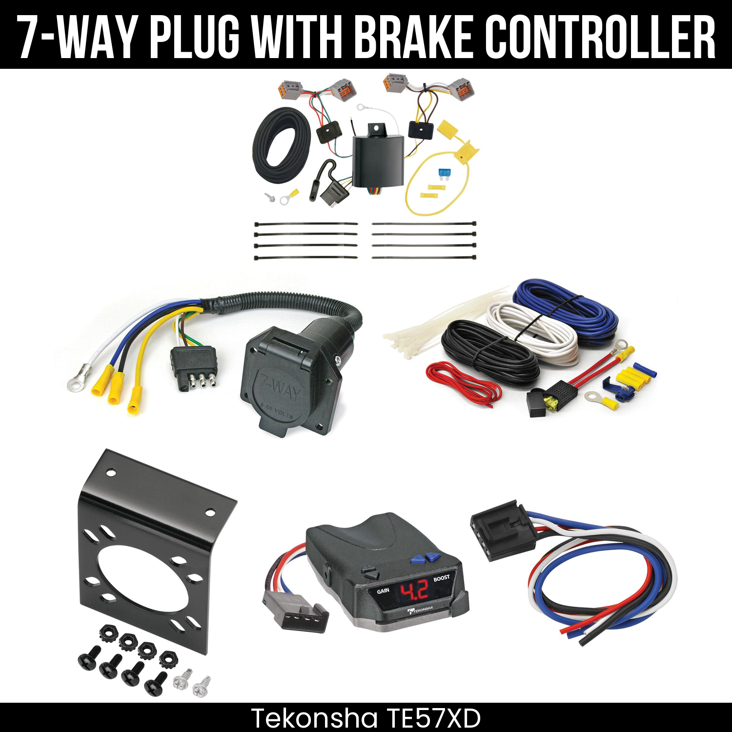 Trailer Wiring 7-Way Economy Plug w/ Bracket , Tekonsha Brake EVN Control