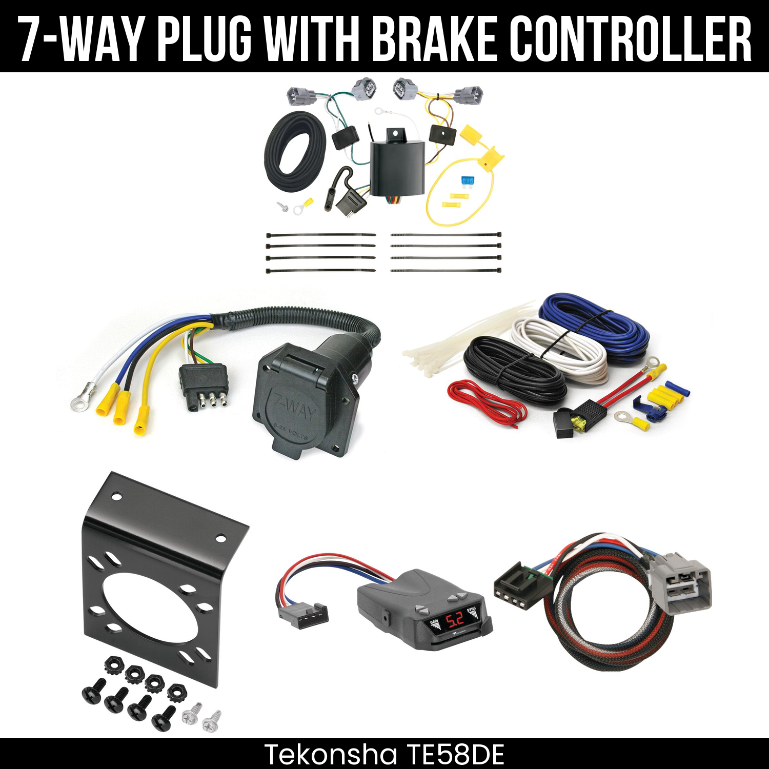 Trailer Wiring 7-Way Economy Plug w/ Bracket , Tekonsha Brakeman IV Brake Control
