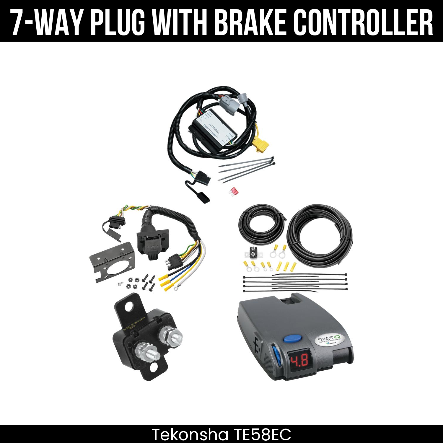 Trailer Wiring 7-Way Plug w/ Bracket , Tekonsha Primus IQ Brake Control