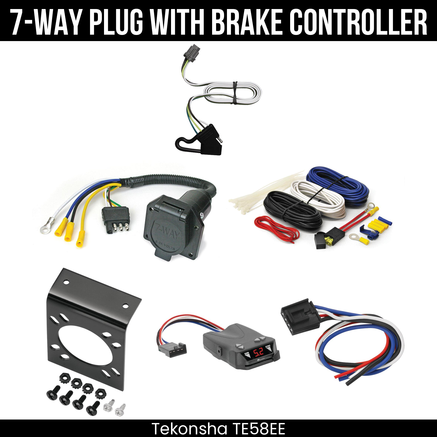 Trailer Wiring 7-Way Economy Plug w/ Bracket , Tekonsha Brakeman IV Brake Control