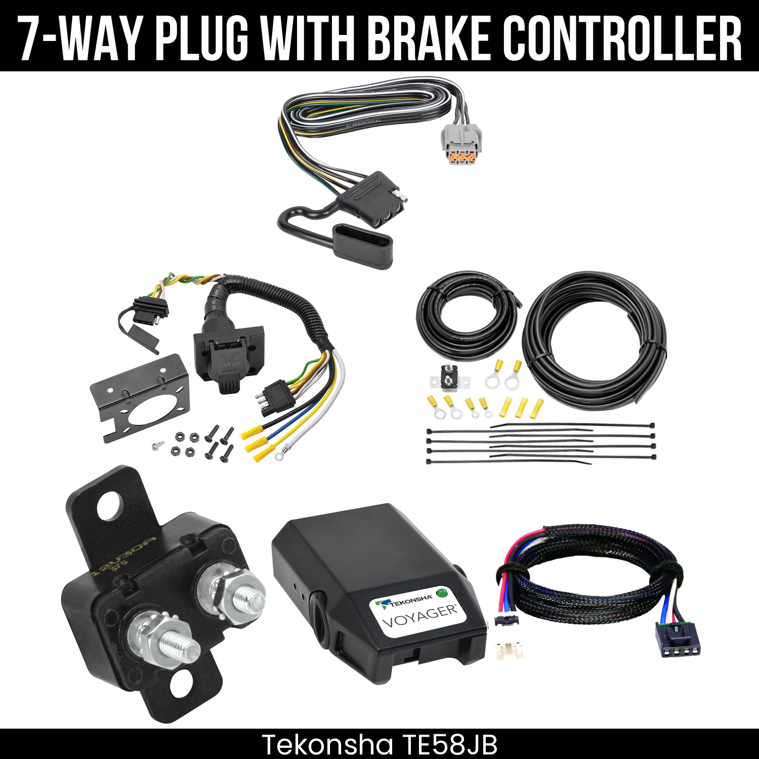 Trailer Wiring 7-Way Plug w/ Bracket , Tekonsha Voyager Brake Control