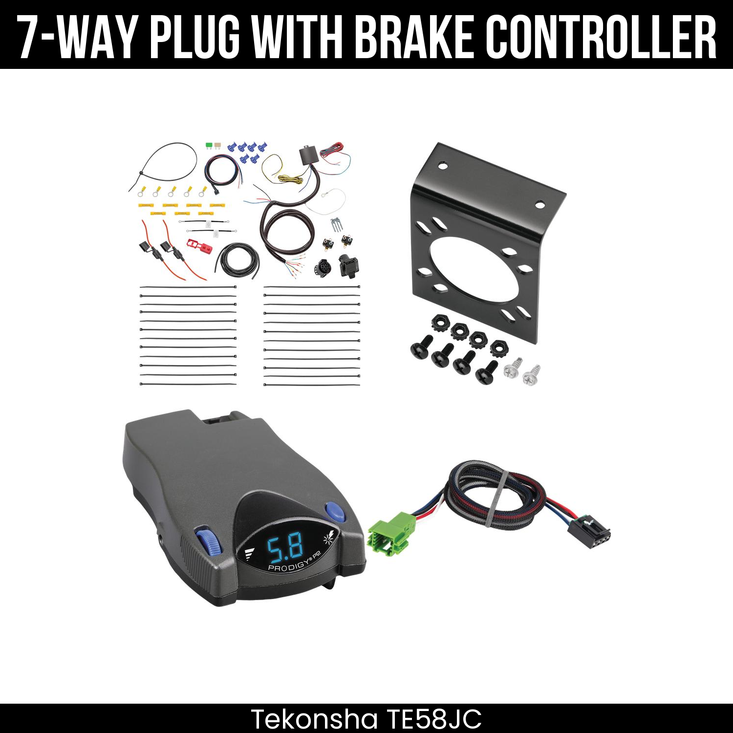 Trailer Wiring 7-Way Plug w/ Bracket , Tekonsha Prodigy P2 Brake Control