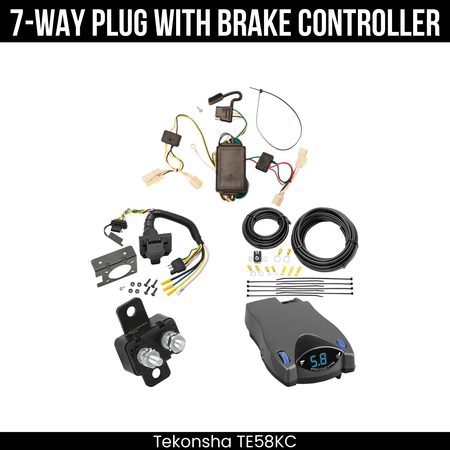 Trailer Wiring 7-Way Plug w/ Bracket , Tekonsha Prodigy P2 Brake Control