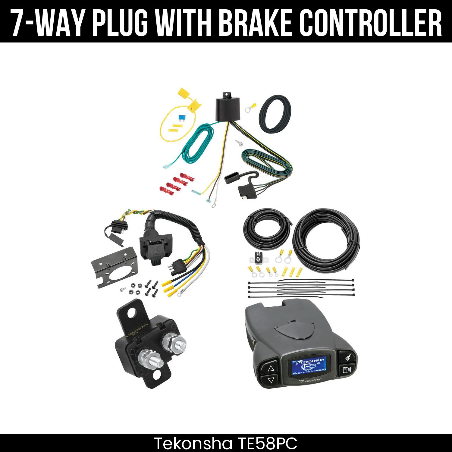 Trailer Wiring 7-Way Plug w/ Bracket , Tekonsha Prodigy P3 Brake Control