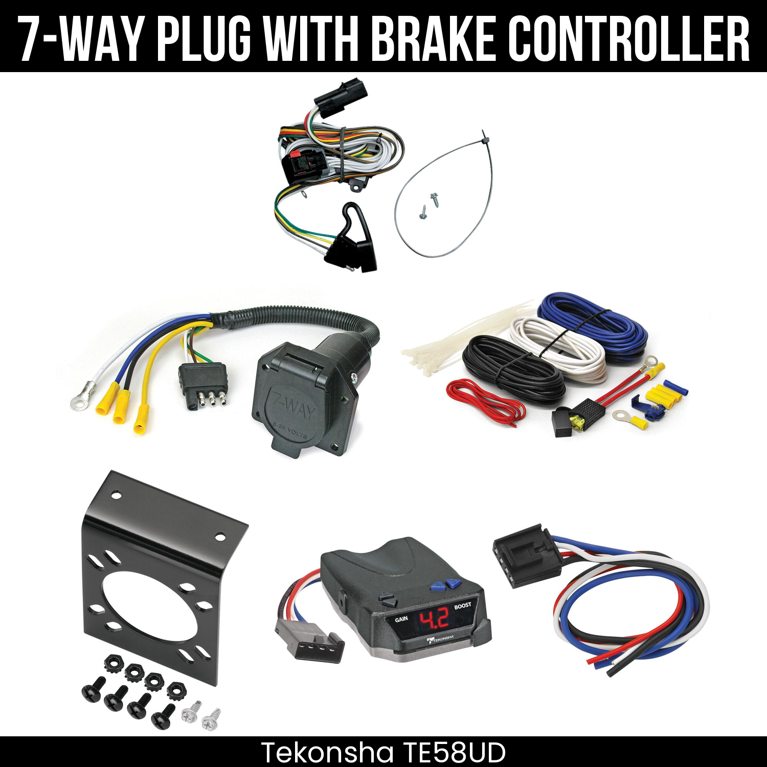 Trailer Wiring 7-Way Economy Plug w/ Bracket , Tekonsha Brake EVN Control