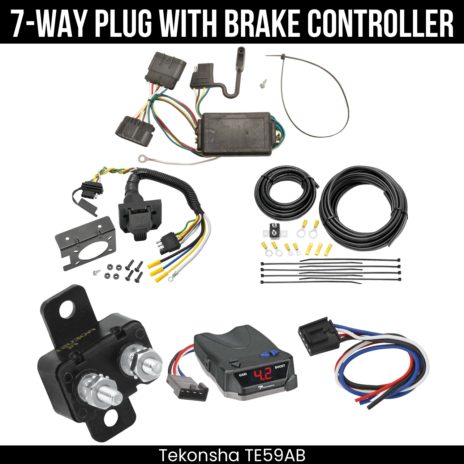 Trailer Wiring 7-Way Plug w/ Bracket , Tekonsha Brake EVN Control