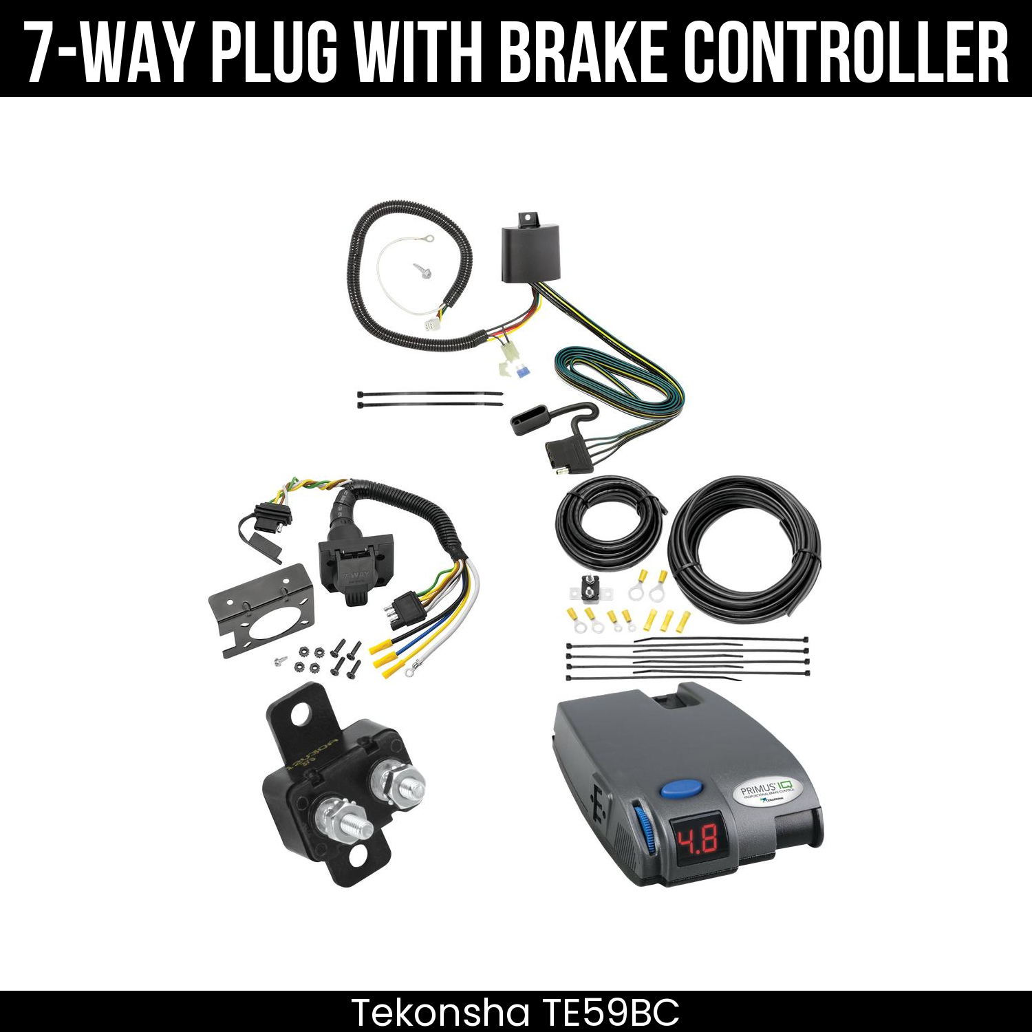 Trailer Wiring 7-Way Plug w/ Bracket , Tekonsha Primus IQ Brake Control