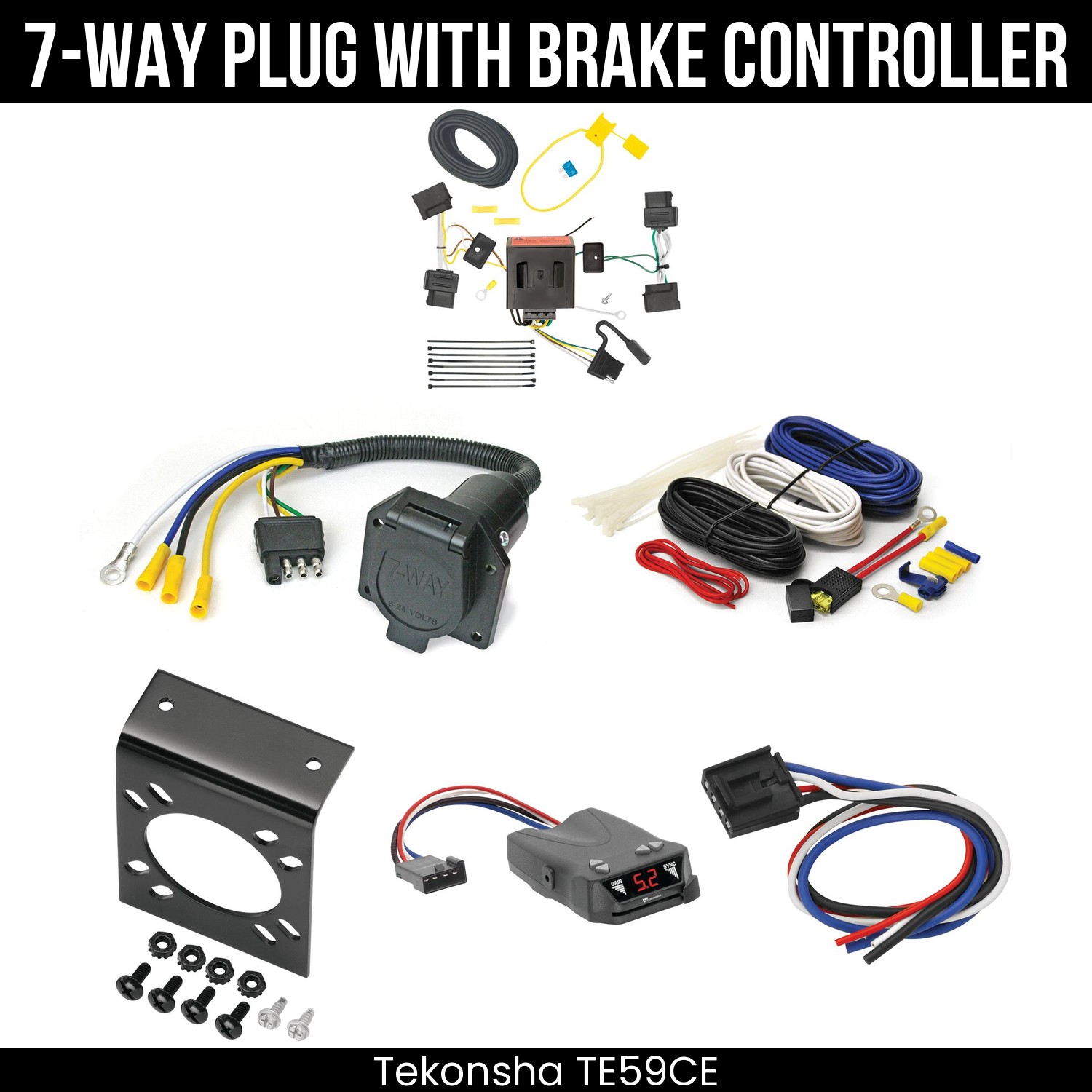 Trailer Wiring 7-Way Economy Plug w/ Bracket , Tekonsha Brakeman IV Brake Control