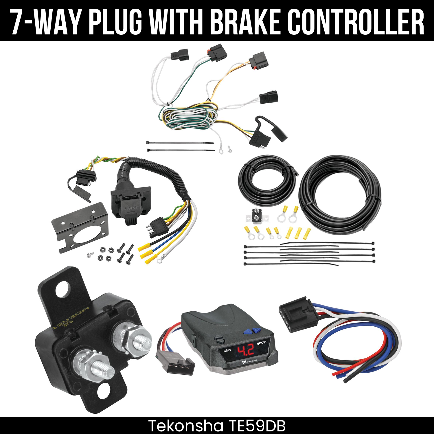 Trailer Wiring 7-Way Plug w/ Bracket , Tekonsha Brake EVN Control