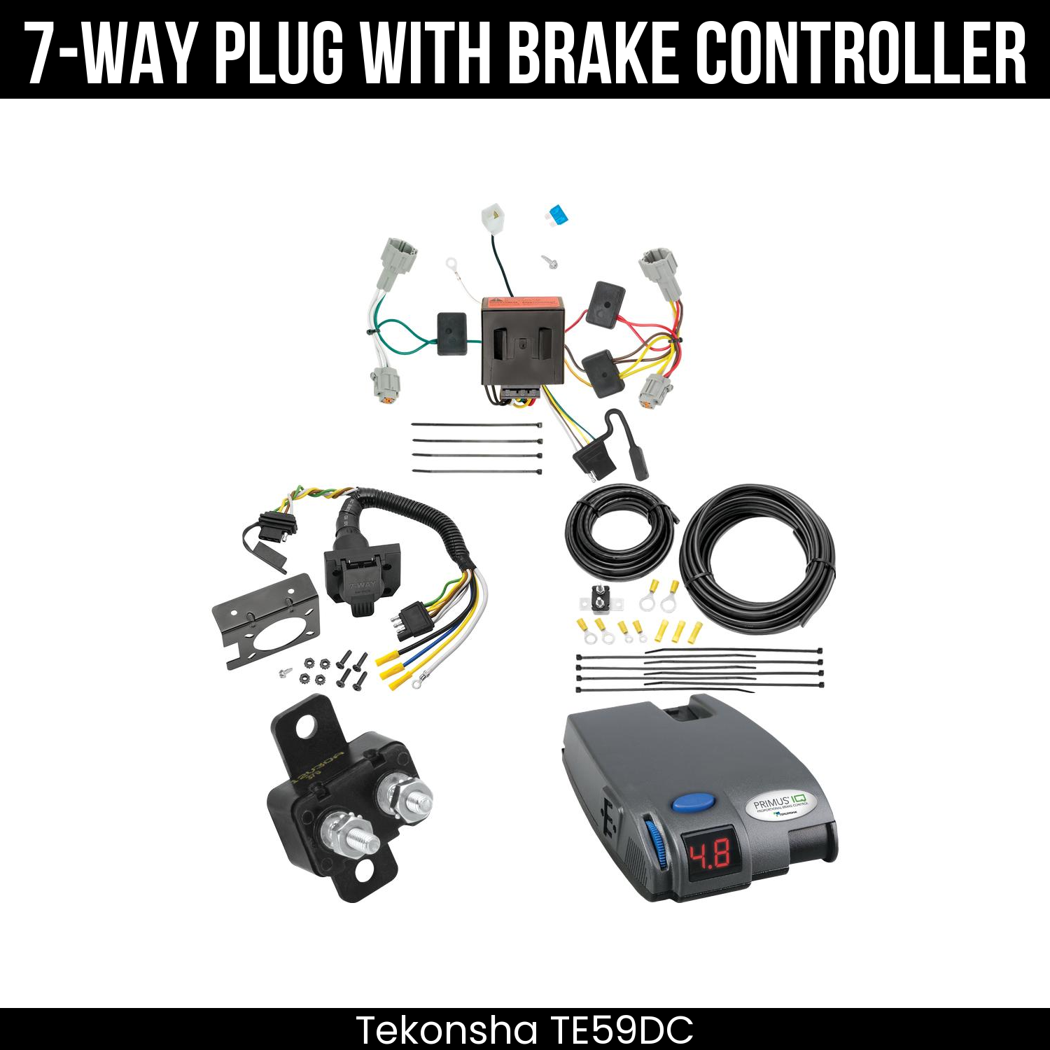 Trailer Wiring 7-Way Plug w/ Bracket , Tekonsha Primus IQ Brake Control