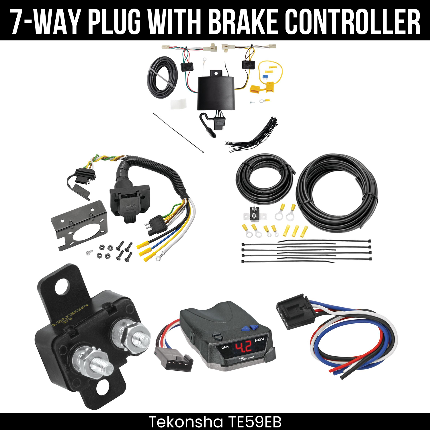 Trailer Wiring 7-Way Plug w/ Bracket , Tekonsha Brake EVN Control