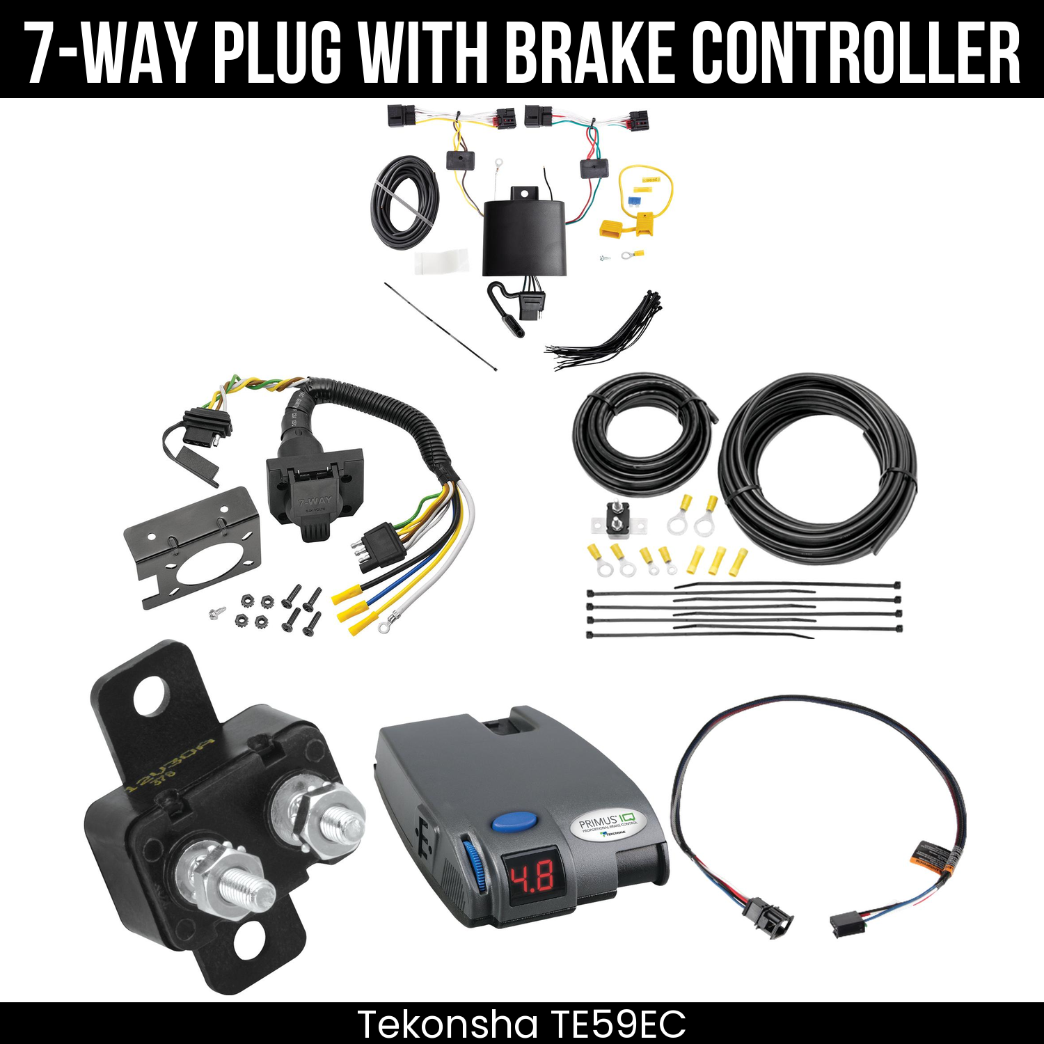 Trailer Wiring 7-Way Plug w/ Bracket , Tekonsha Primus IQ Brake Control