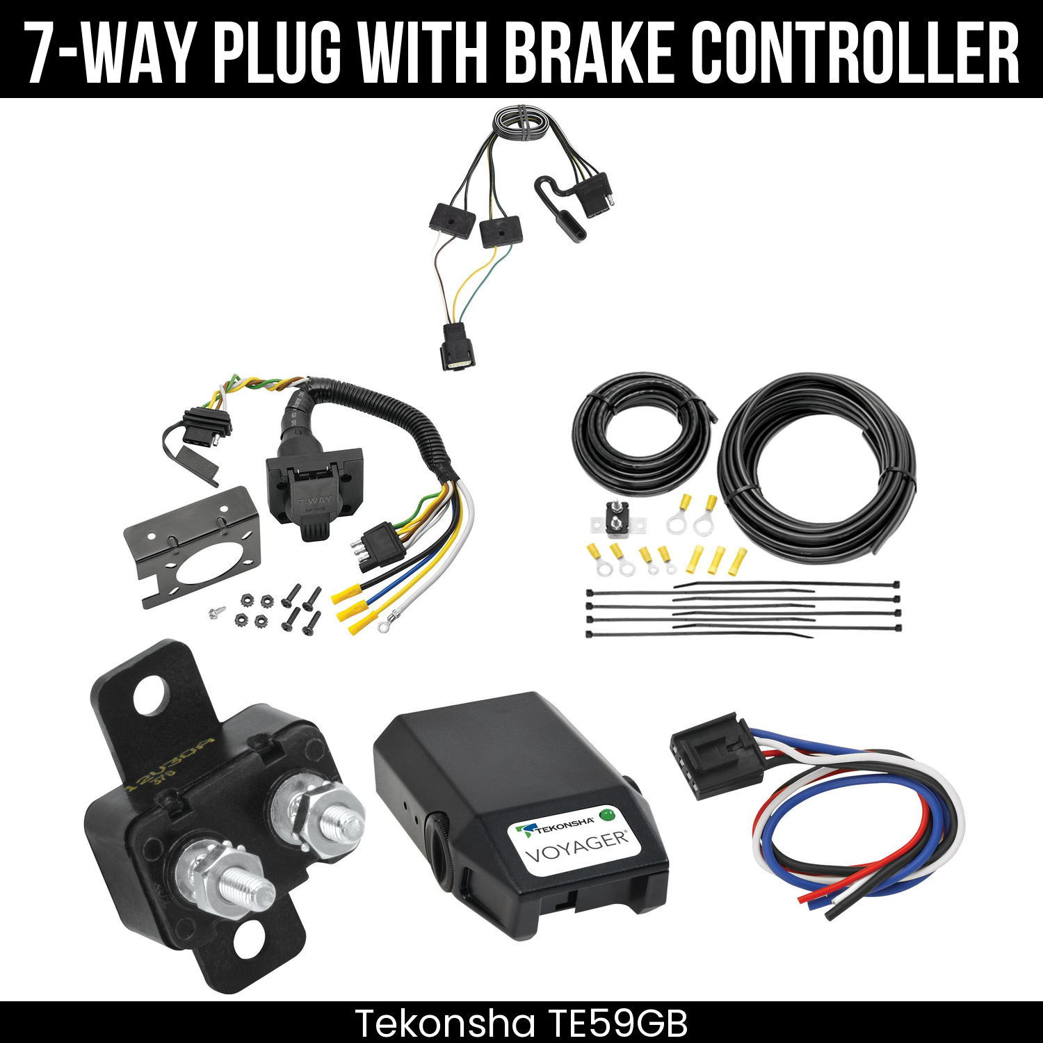 Trailer Wiring 7-Way Plug w/ Bracket , Tekonsha Voyager Brake Control