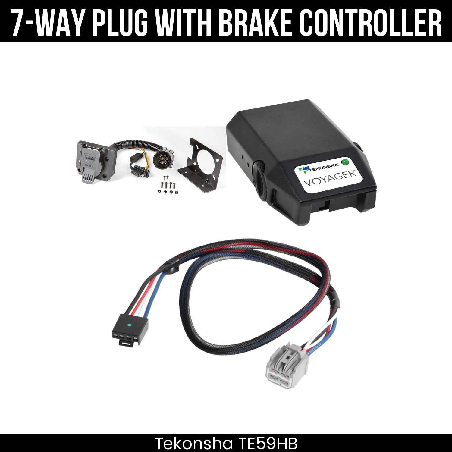 Trailer Wiring 7-Way Plug w/ Bracket , Tekonsha Voyager Brake Control