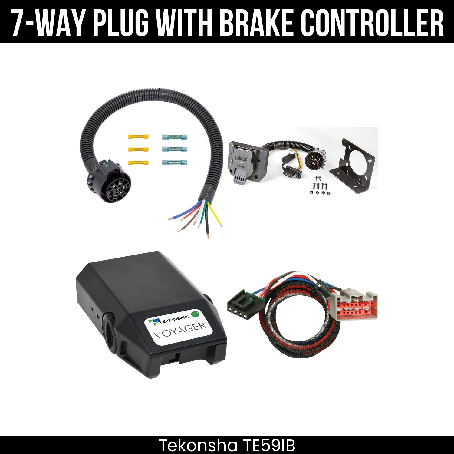 Trailer Wiring 7-Way Plug w/ Bracket , Tekonsha Voyager Brake Control