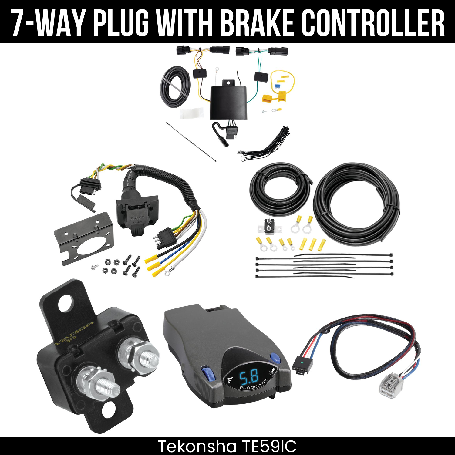 Trailer Wiring 7-Way Plug w/ Bracket , Tekonsha Prodigy P2 Brake Control