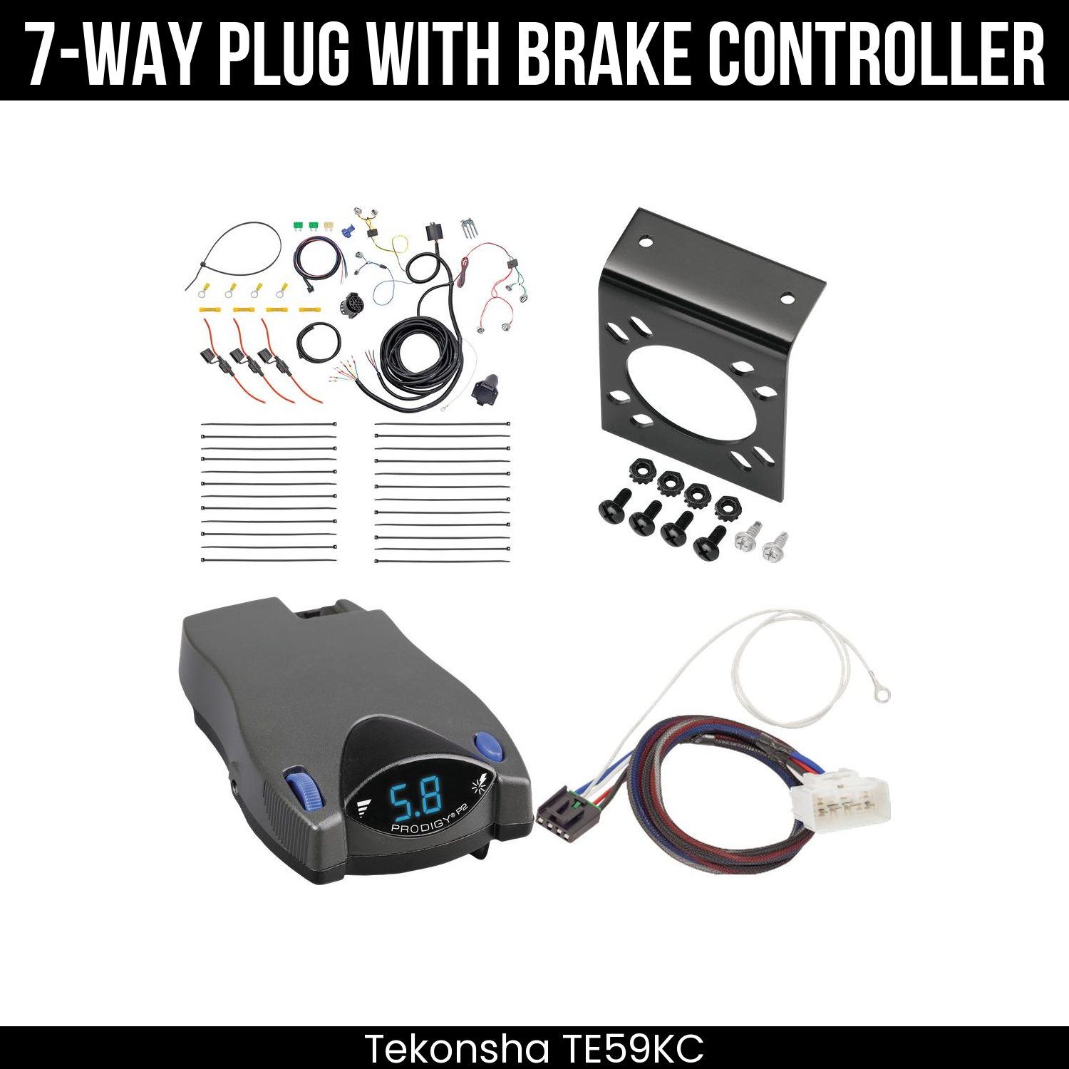 Trailer Wiring 7-Way Plug w/ Bracket , Tekonsha Prodigy P2 Brake Control