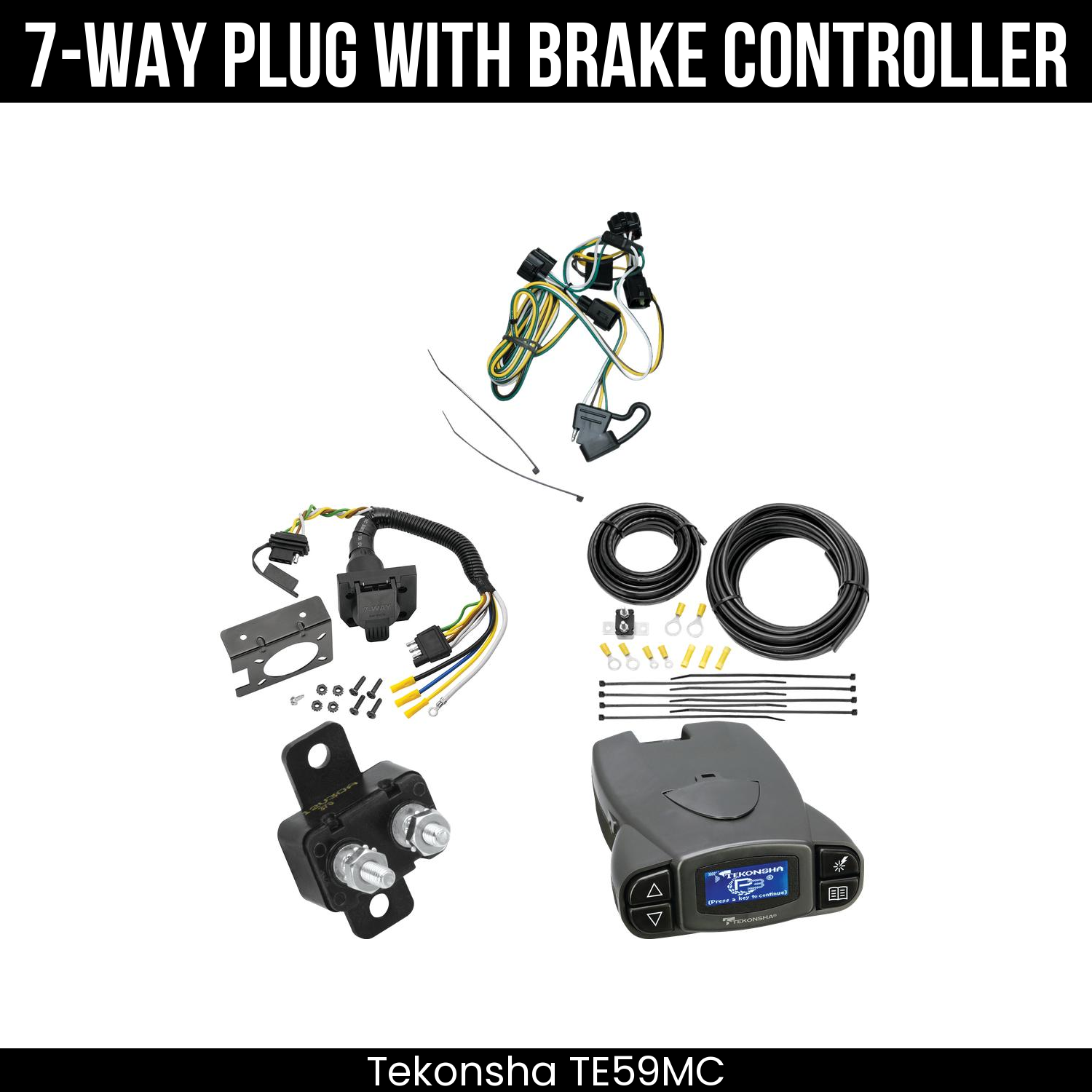 Trailer Wiring 7-Way Plug w/ Bracket , Tekonsha Prodigy P3 Brake Control