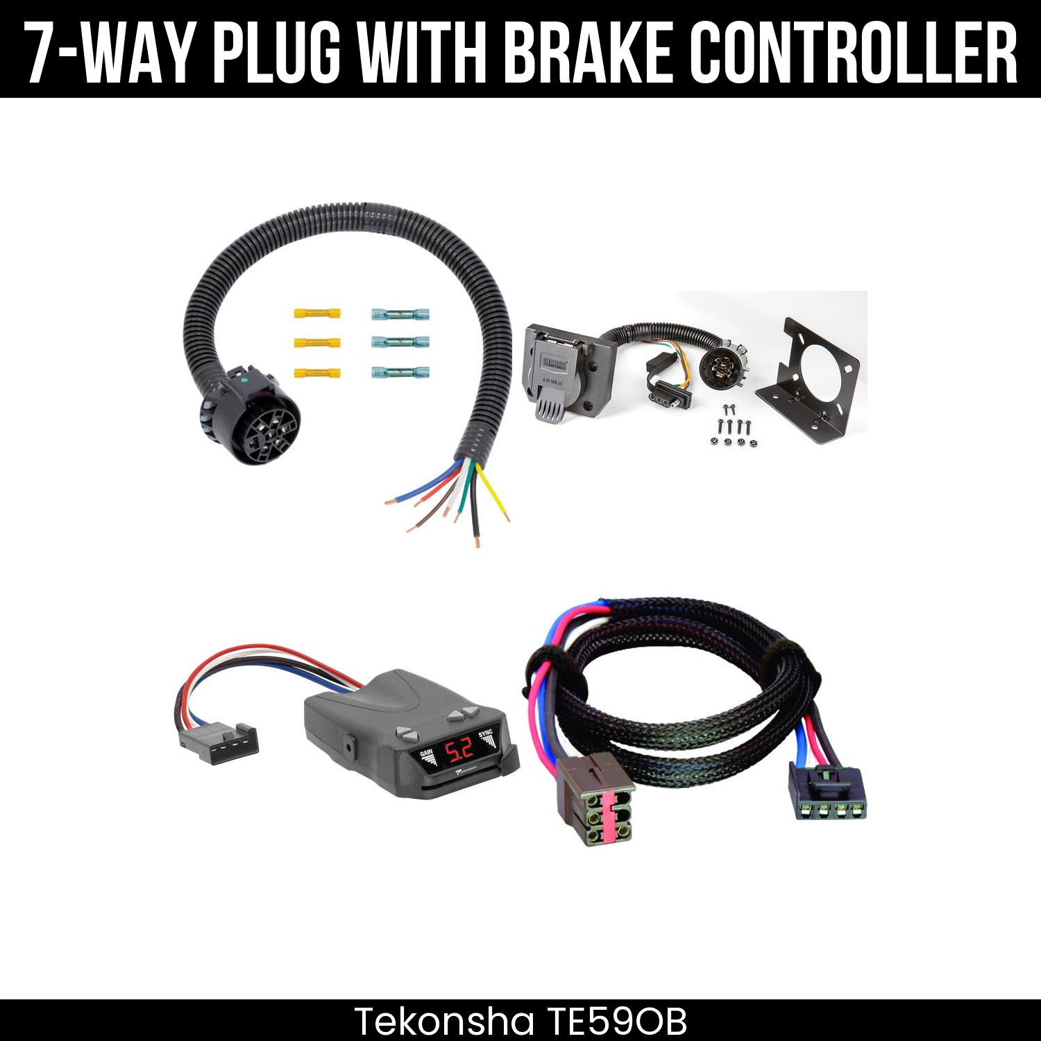 Trailer Wiring 7-Way Plug w/ Bracket , Tekonsha Brakeman IV Brake Control