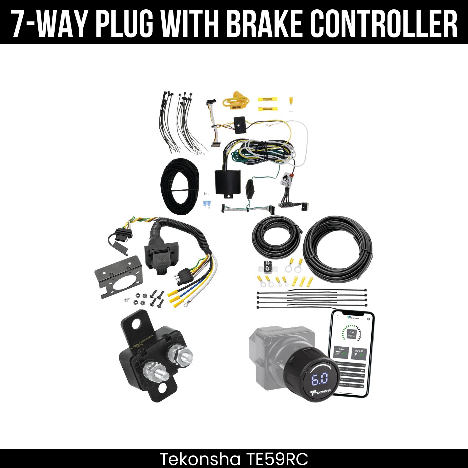 Trailer Wiring 7-Way Plug w/ Bracket , Tekonsha Prodigy iD Smart Brake Control