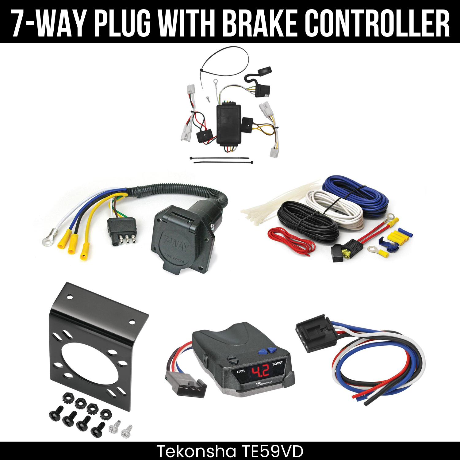 Trailer Wiring 7-Way Economy Plug w/ Bracket , Tekonsha Brake EVN Control