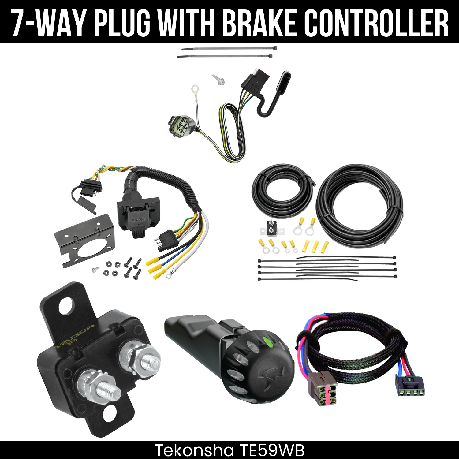 Trailer Wiring 7-Way Plug w/ Bracket , Tekonsha Voyager iD Smart Brake Control