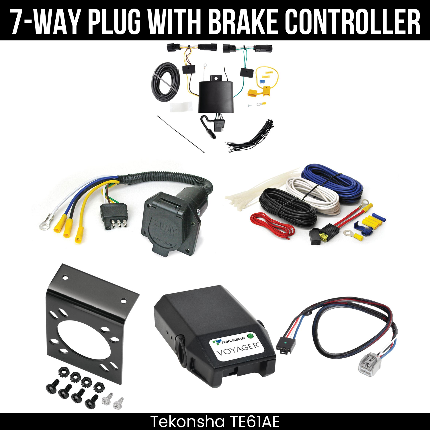 Trailer Wiring 7-Way Economy Plug w/ Bracket , Tekonsha Voyager Brake Control