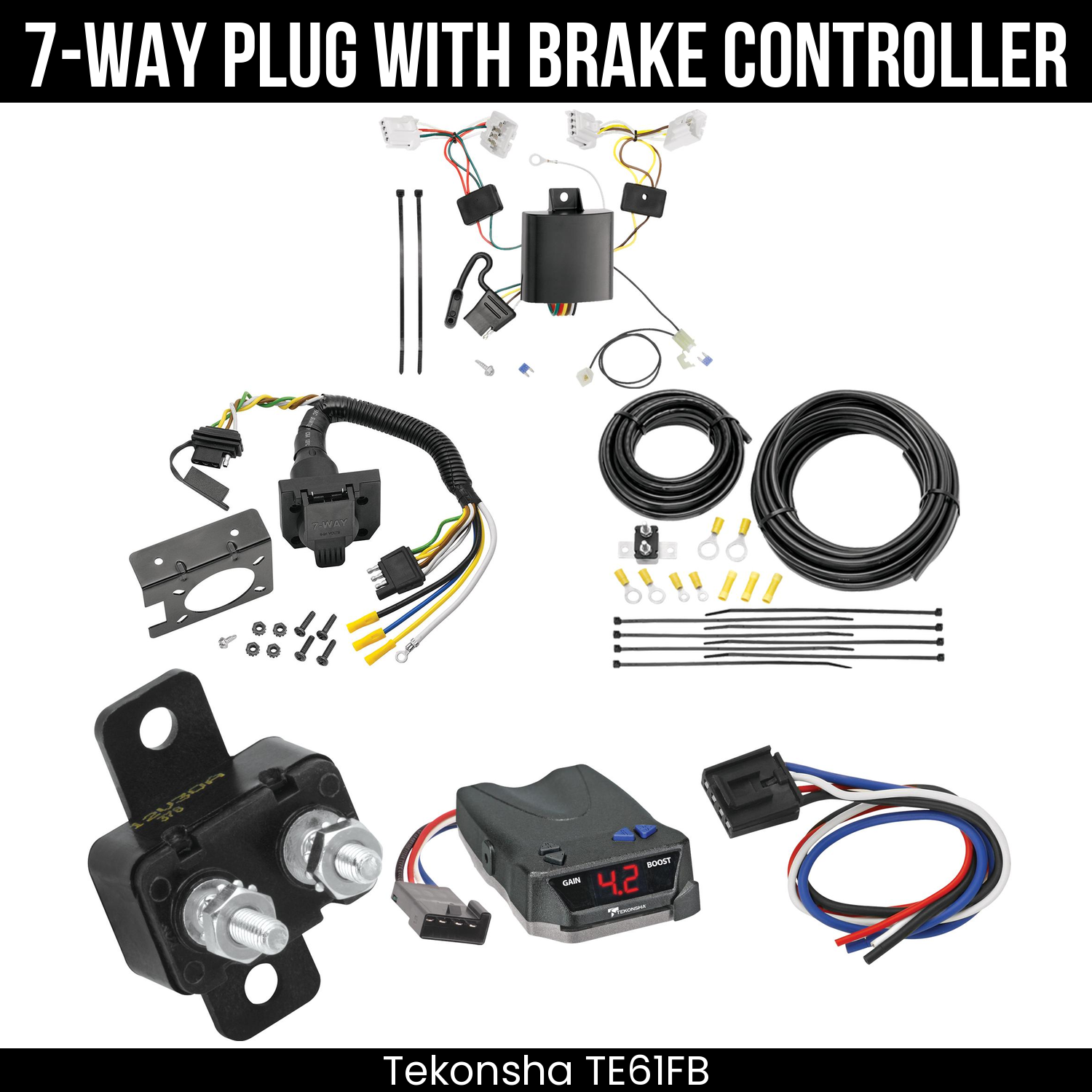 Trailer Wiring 7-Way Plug w/ Bracket , Tekonsha Brake EVN Control
