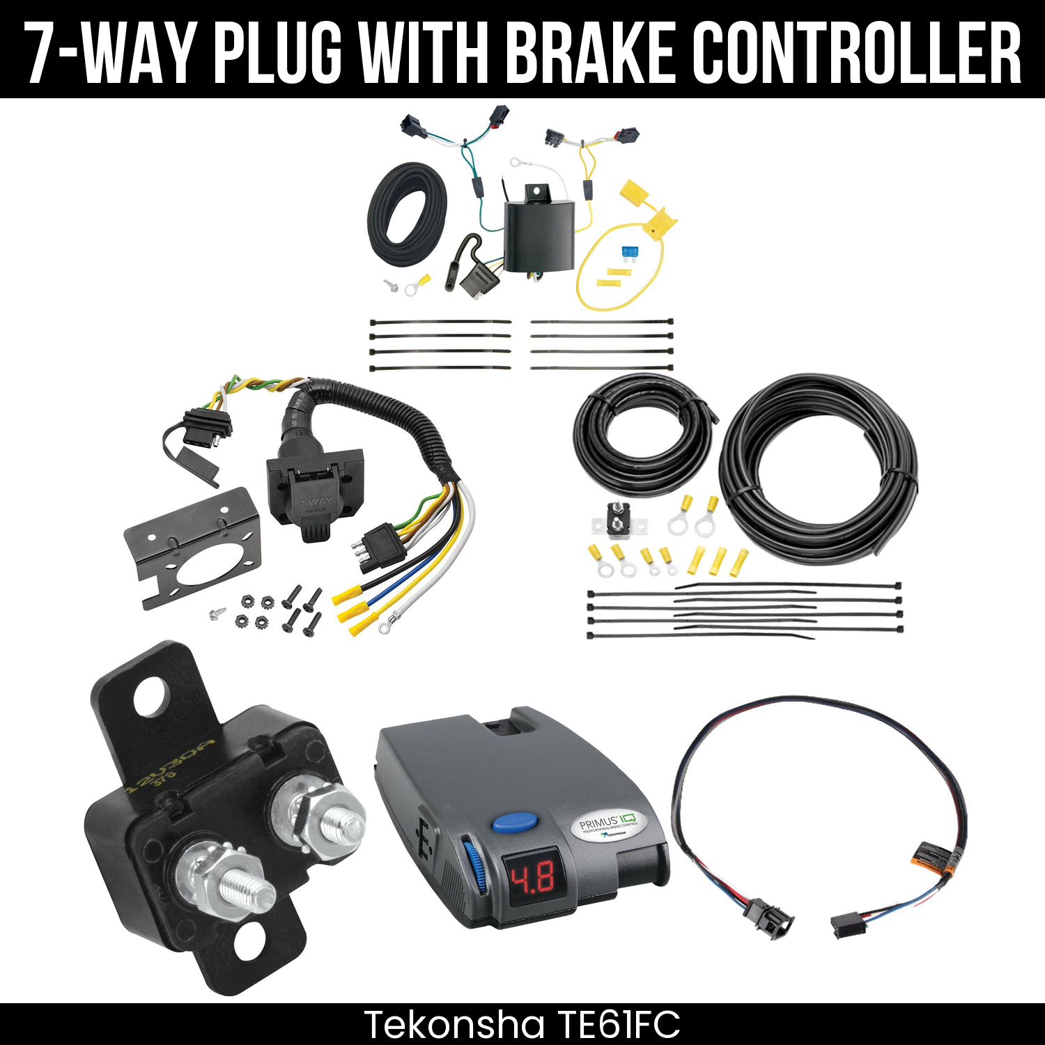 Trailer Wiring 7-Way Plug w/ Bracket , Tekonsha Primus IQ Brake Control