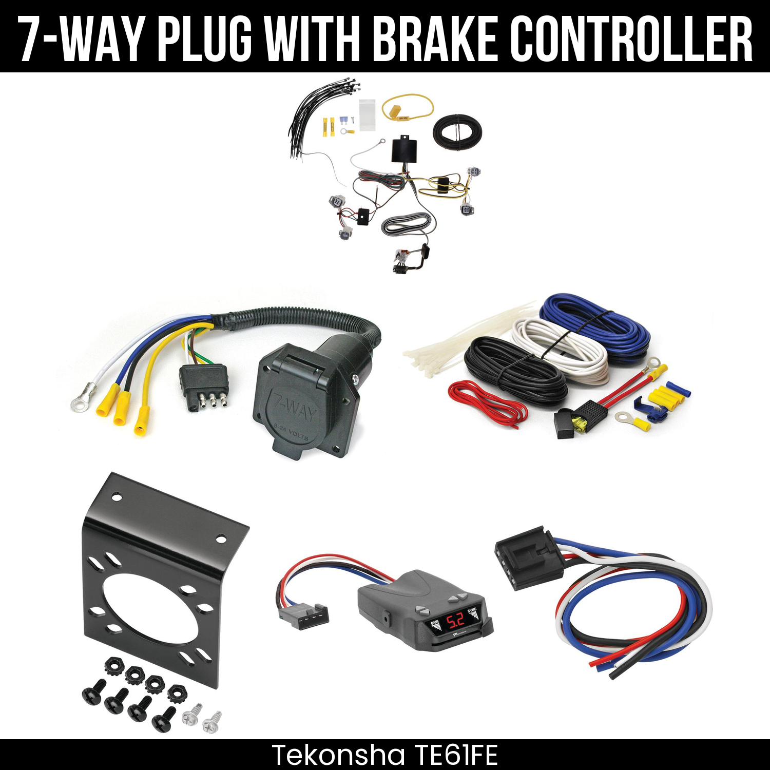 Trailer Wiring 7-Way Economy Plug w/ Bracket , Tekonsha Brakeman IV Brake Control
