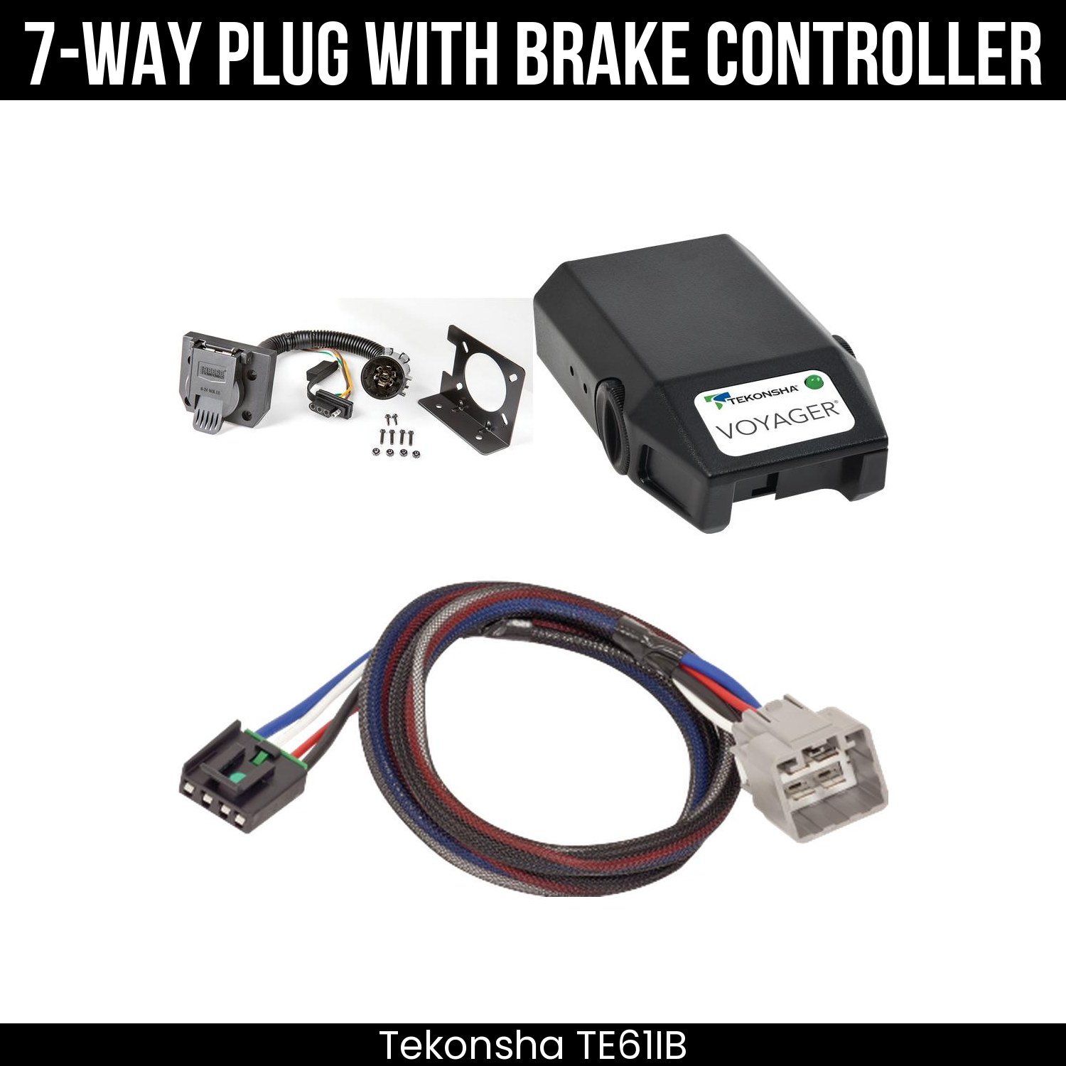 Trailer Wiring 7-Way Plug w/ Bracket , Tekonsha Voyager Brake Control