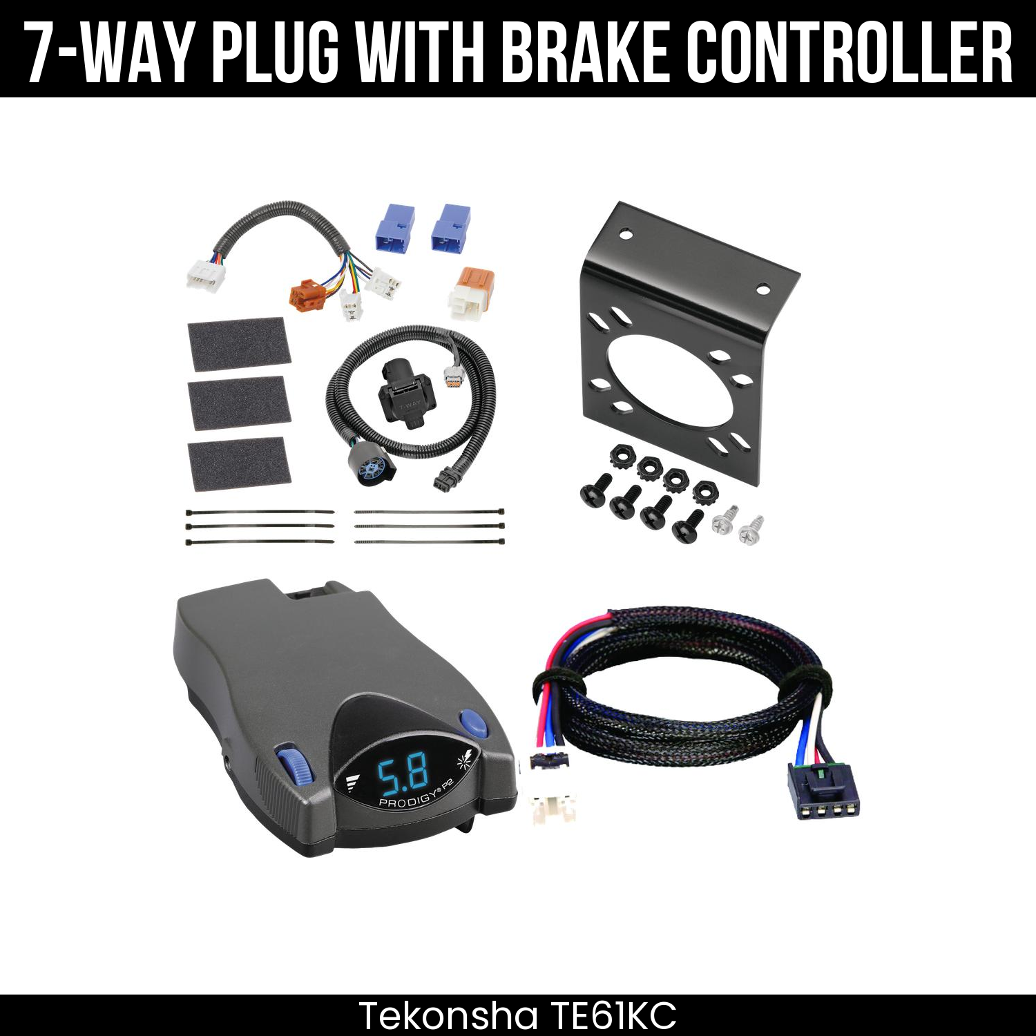 Trailer Wiring 7-Way Plug w/ Bracket , Tekonsha Prodigy P2 Brake Control