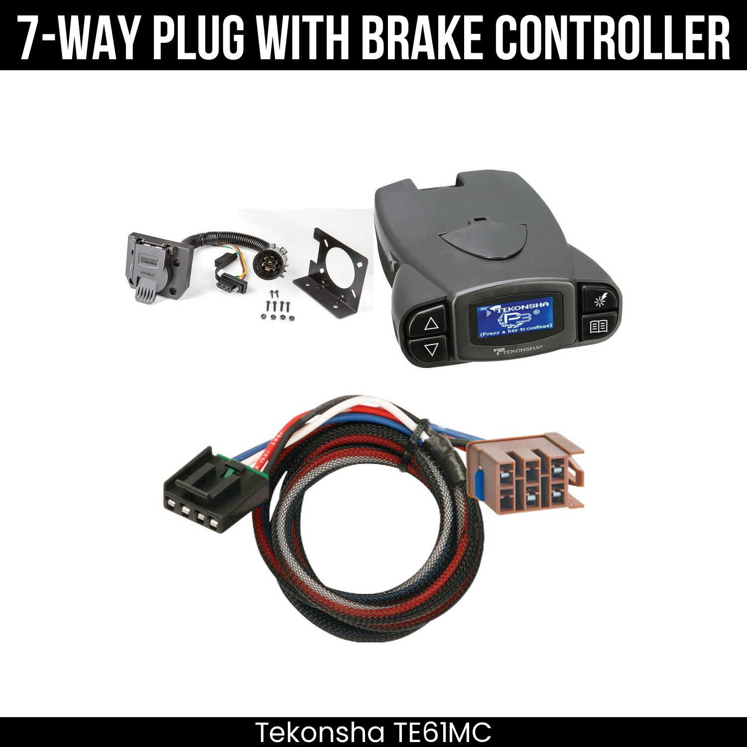 Trailer Wiring 7-Way Plug w/ Bracket , Tekonsha Prodigy P3 Brake Control