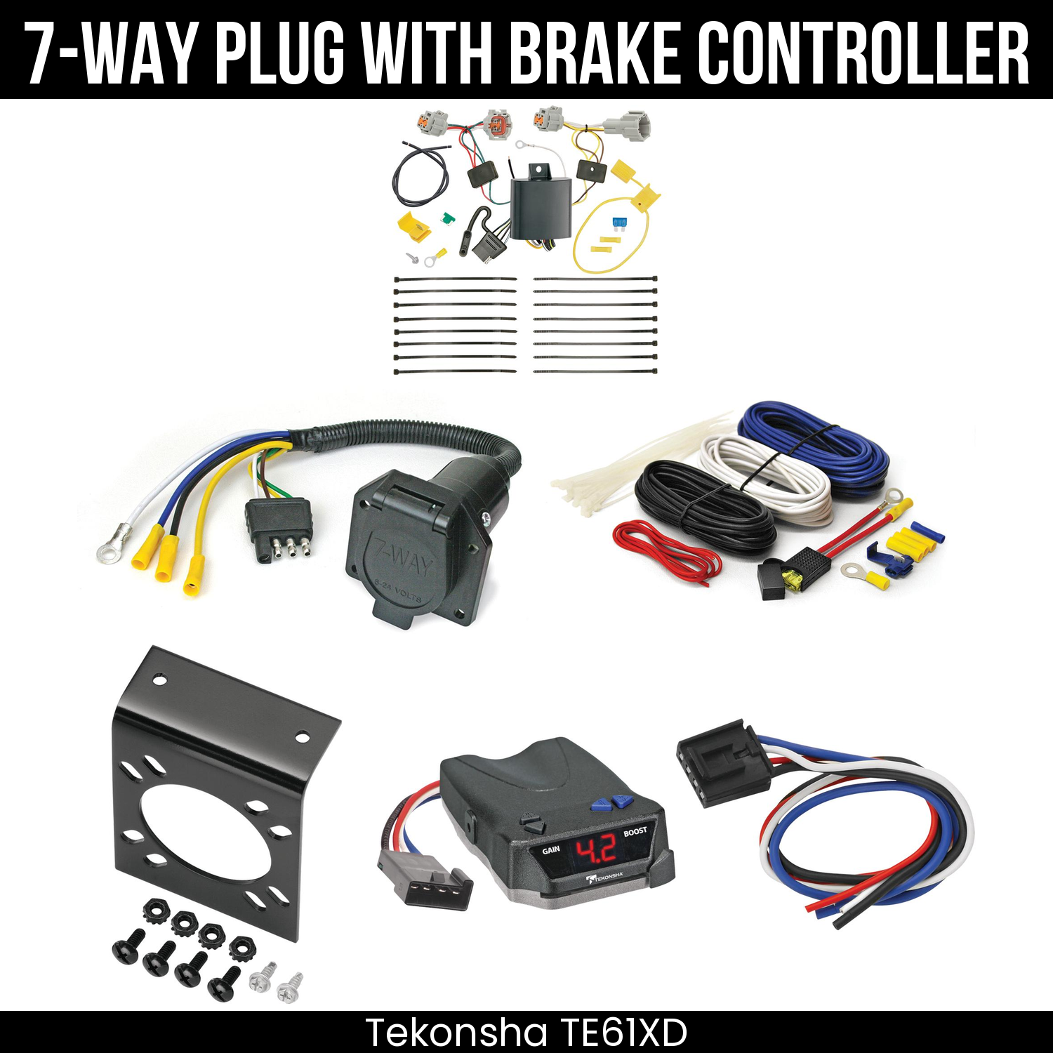 Trailer Wiring 7-Way Economy Plug w/ Bracket , Tekonsha Brake EVN Control