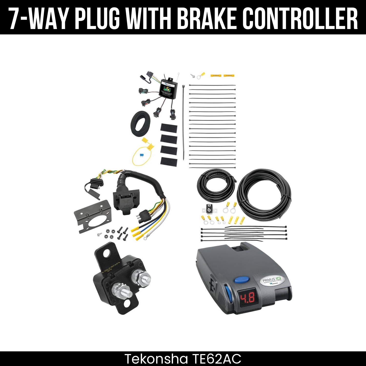 Trailer Wiring 7-Way Plug w/ Bracket , Tekonsha Primus IQ Brake Control