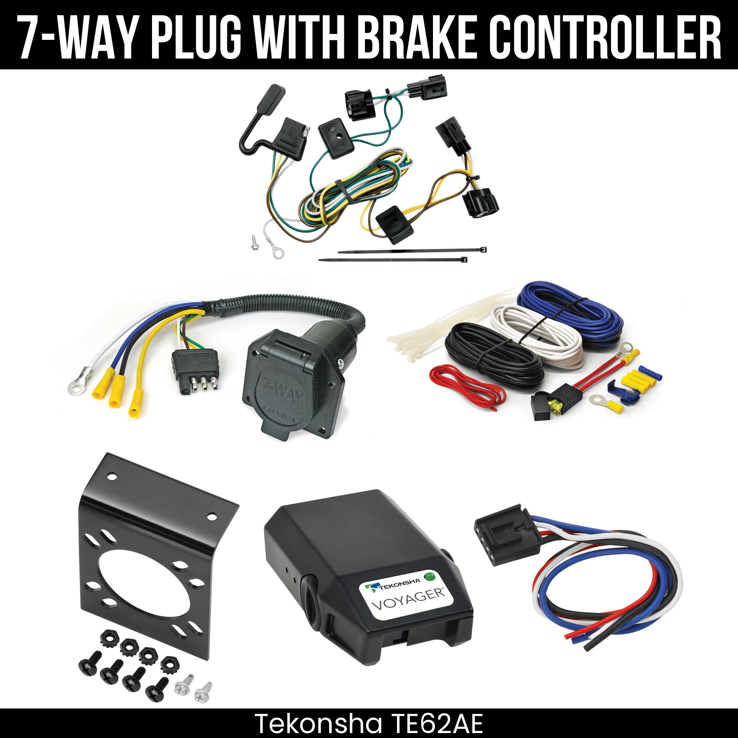 Trailer Wiring 7-Way Economy Plug w/ Bracket , Tekonsha Voyager Brake Control