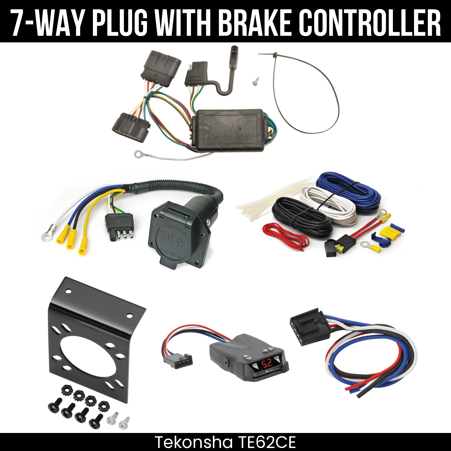 Trailer Wiring 7-Way Economy Plug w/ Bracket , Tekonsha Brakeman IV Brake Control