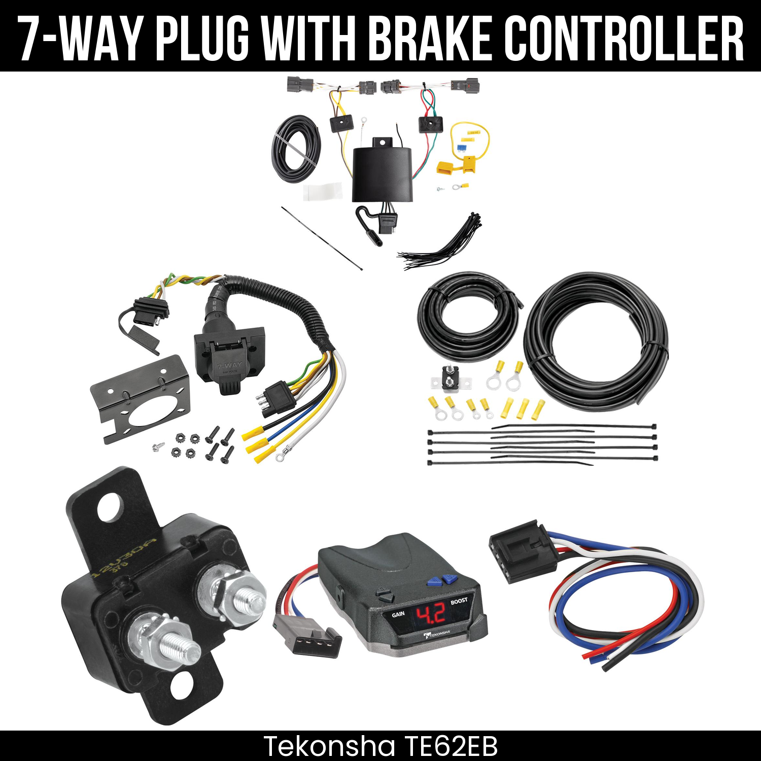 Trailer Wiring 7-Way Plug w/ Bracket , Tekonsha Brake EVN Control