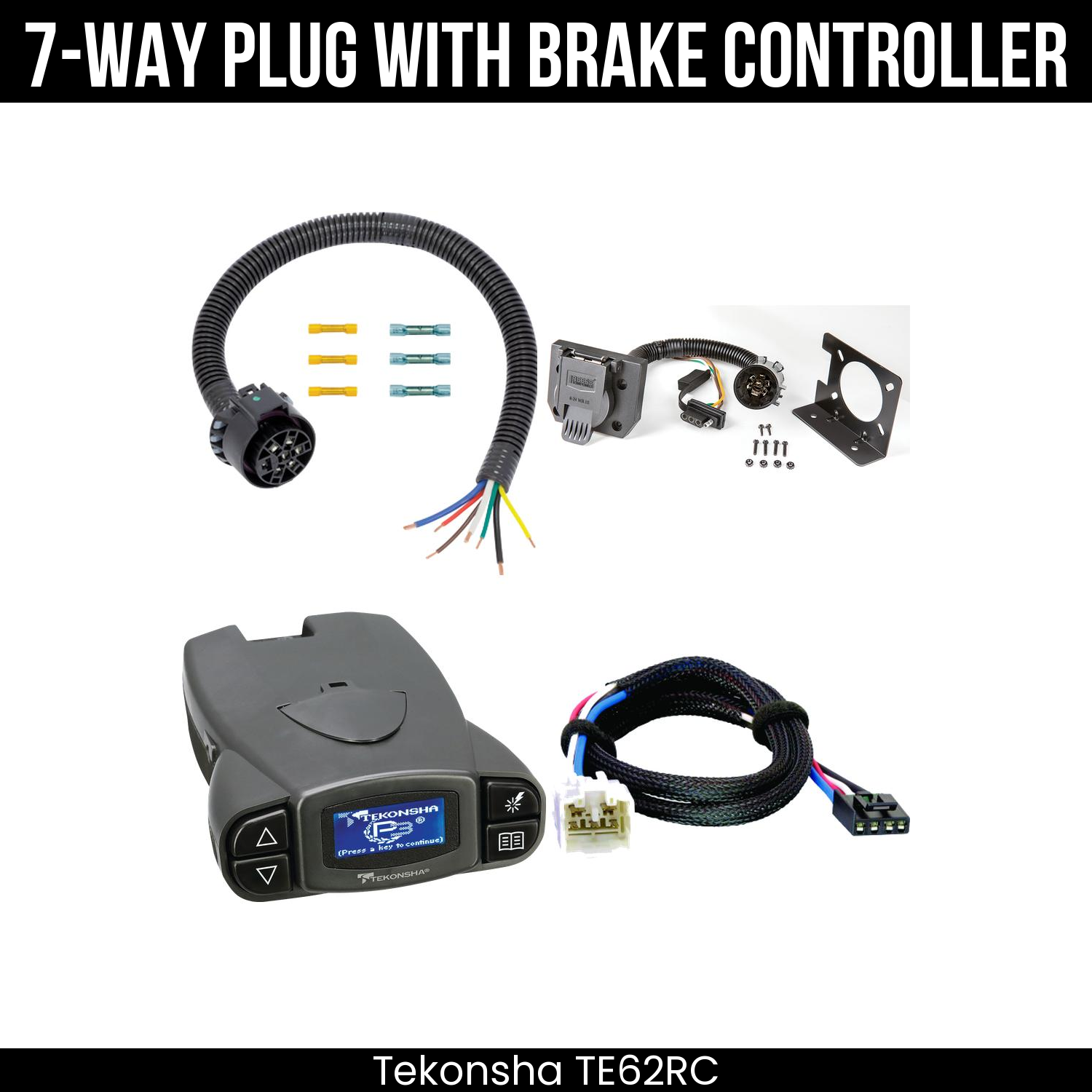 Trailer Wiring 7-Way Plug w/ Bracket , Tekonsha Prodigy P3 Brake Control